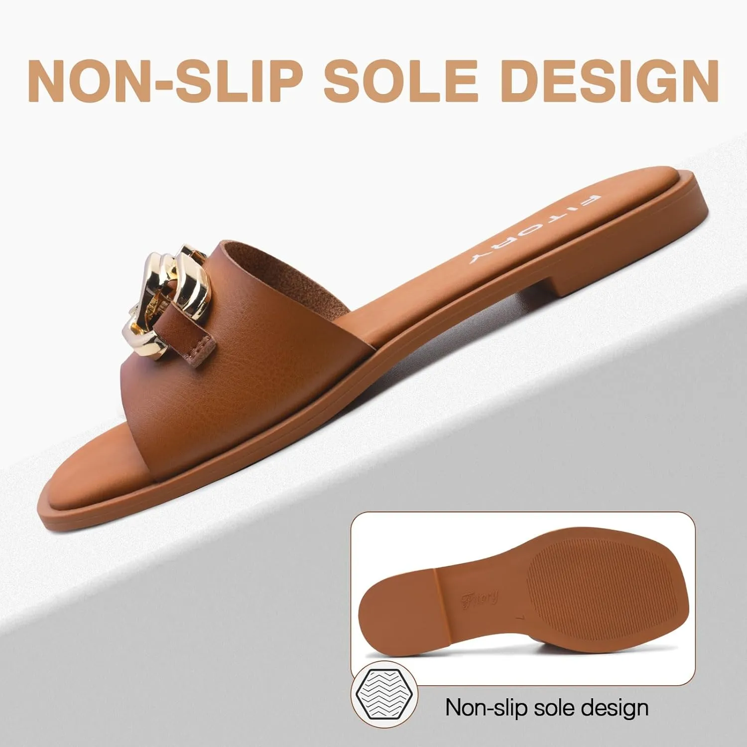 FITORY Women's Flat Sandals Fashion Slides With Soft Leather Slippers for Summer Size 6-11