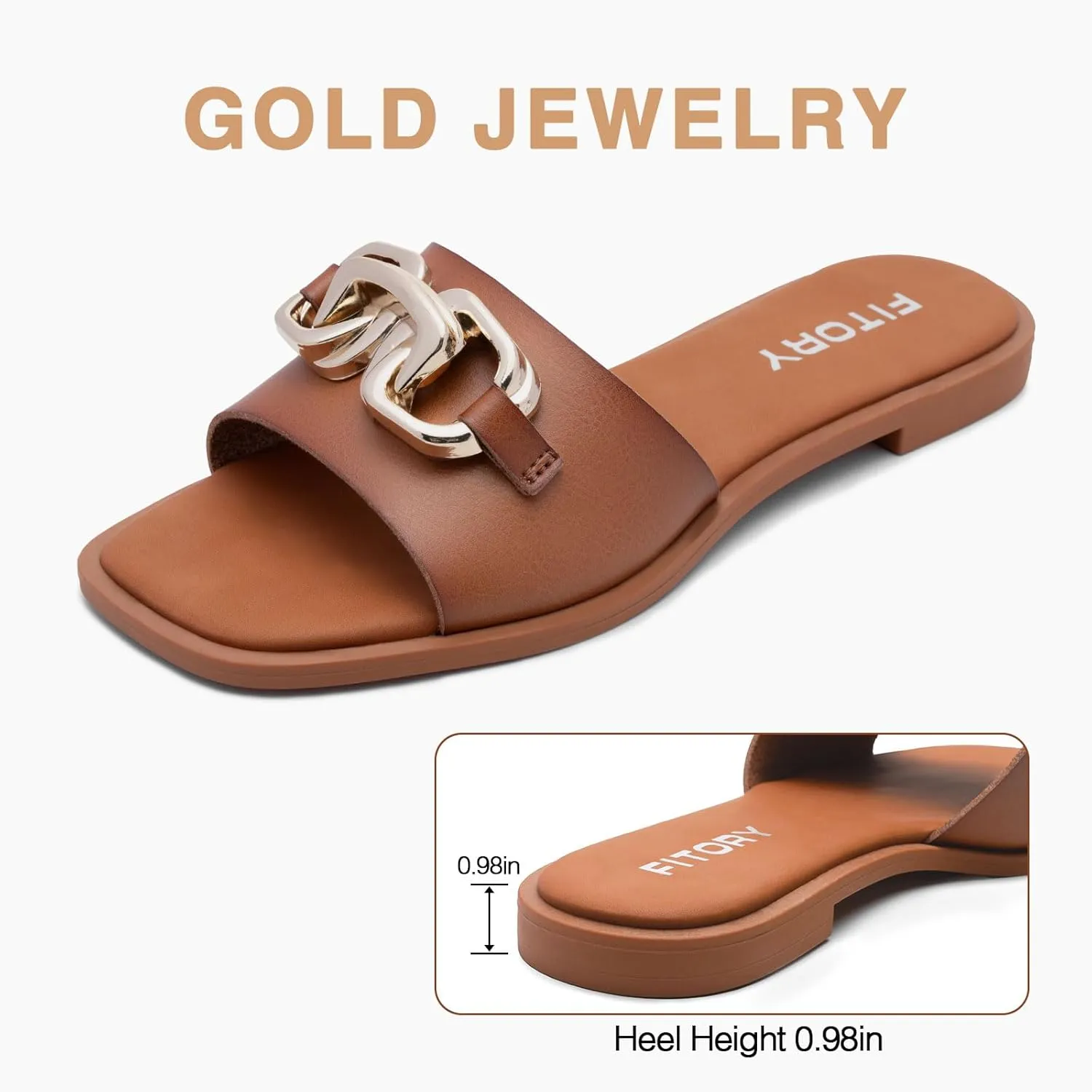 FITORY Women's Flat Sandals Fashion Slides With Soft Leather Slippers for Summer Size 6-11