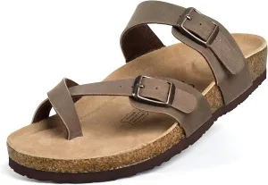 FITORY Womens Leather Slide Sandals with Comfort Cork Footbed Size 6-11