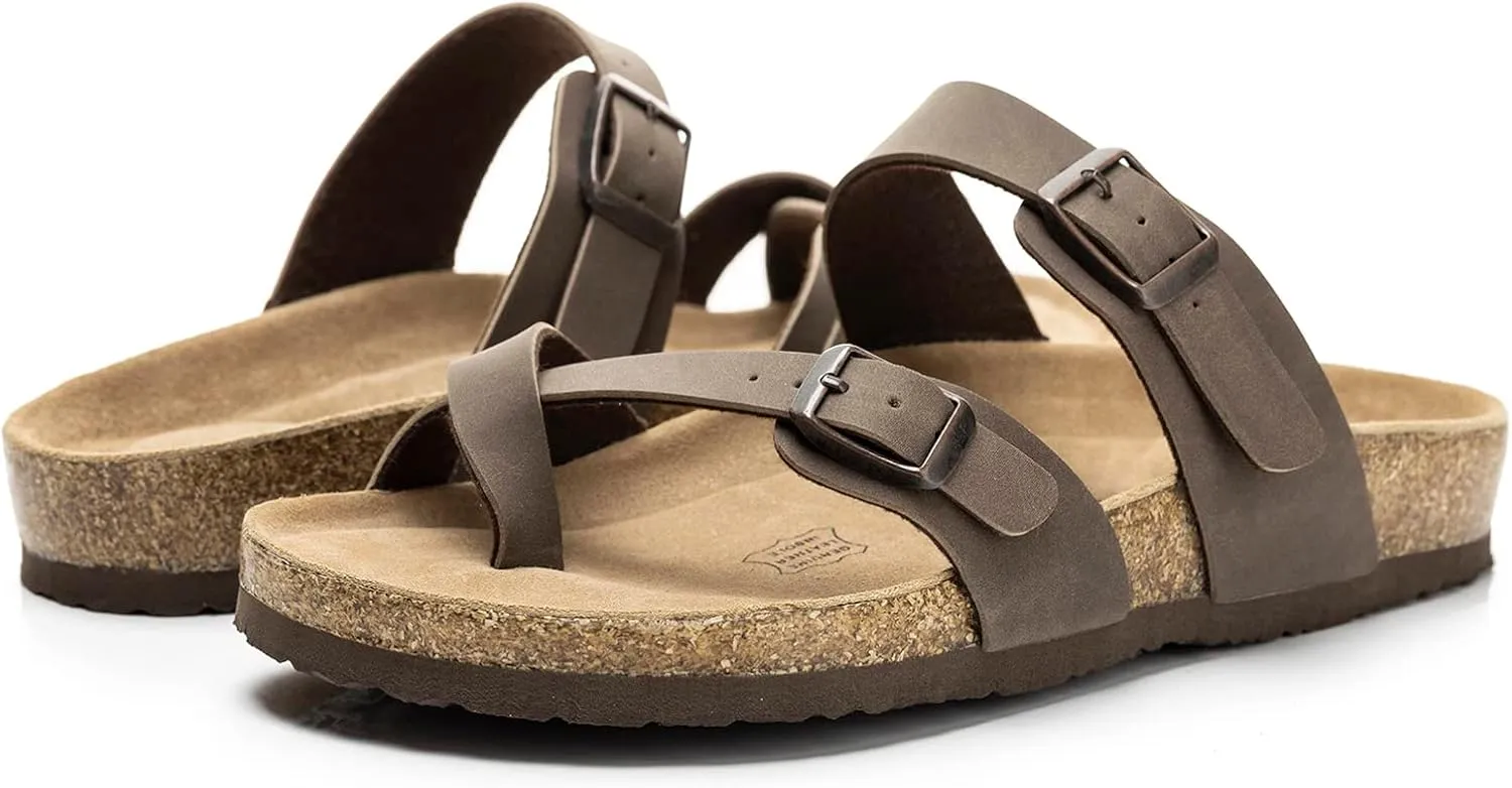 FITORY Womens Leather Slide Sandals with Comfort Cork Footbed Size 6-11