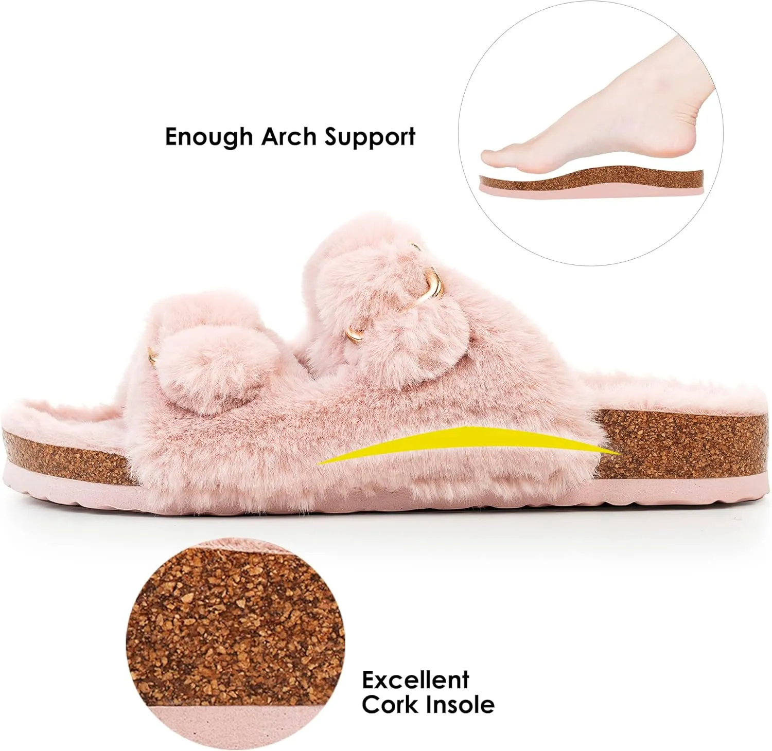 FITORY Womens Open Toe Slipper with Cozy Lining,Faux Rabbit Fur Cork Slide Sandals Size 6-11