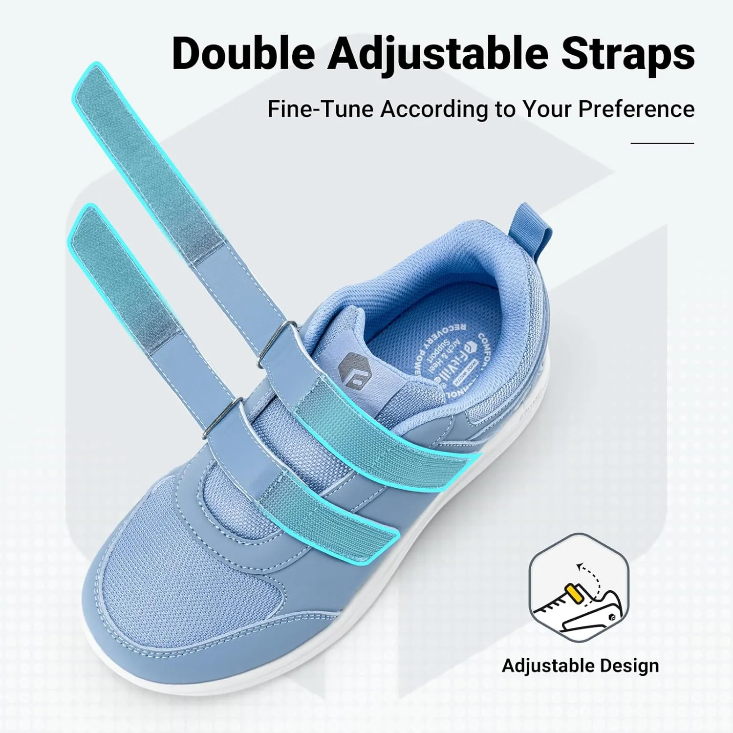 FitVille Diabetic Shoes for Women Wide Width Lightweight Adjustable Strap Comfortable Mesh Wide Width Walking Shoes for Women