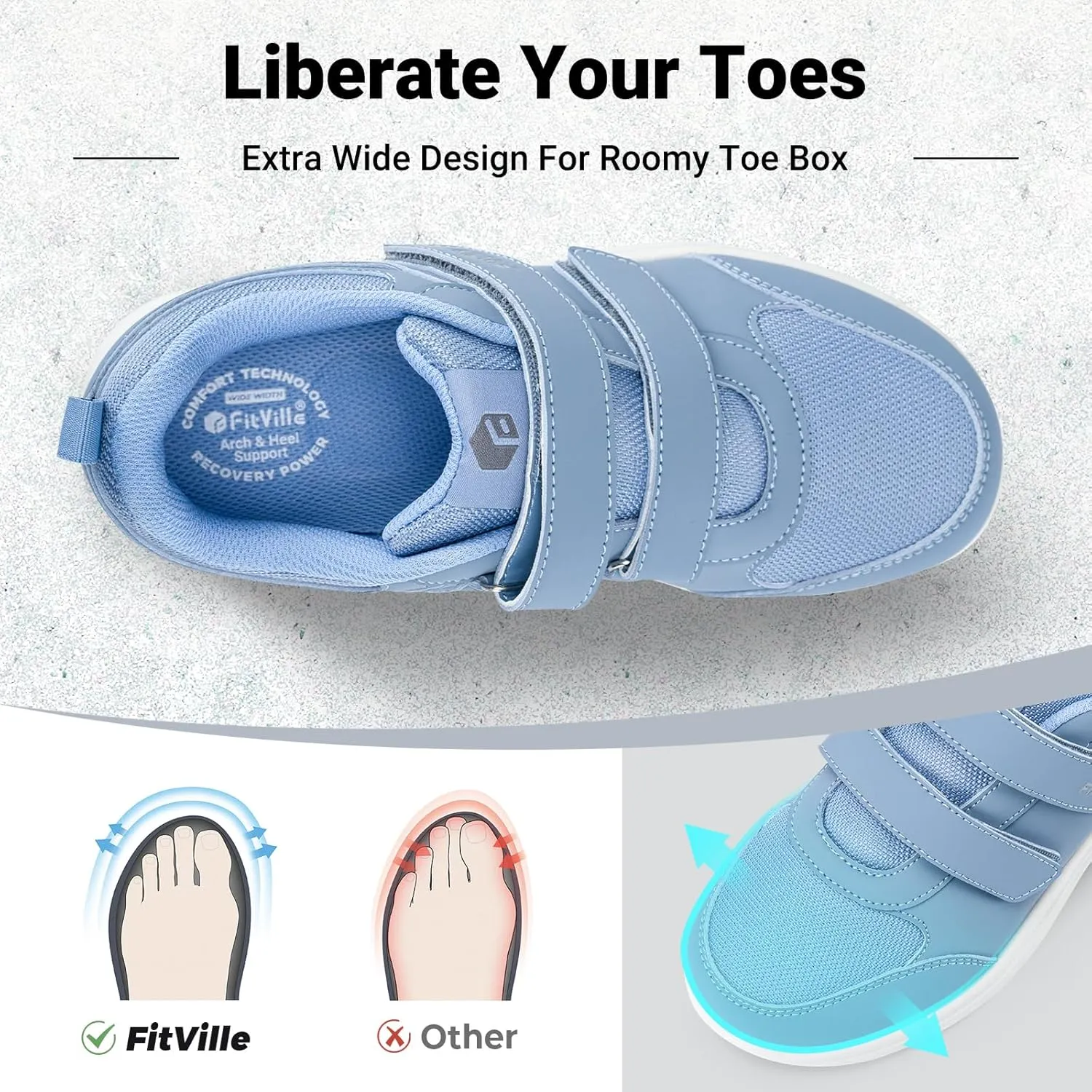 FitVille Diabetic Shoes for Women Wide Width Lightweight Adjustable Strap Comfortable Mesh Wide Width Walking Shoes for Women