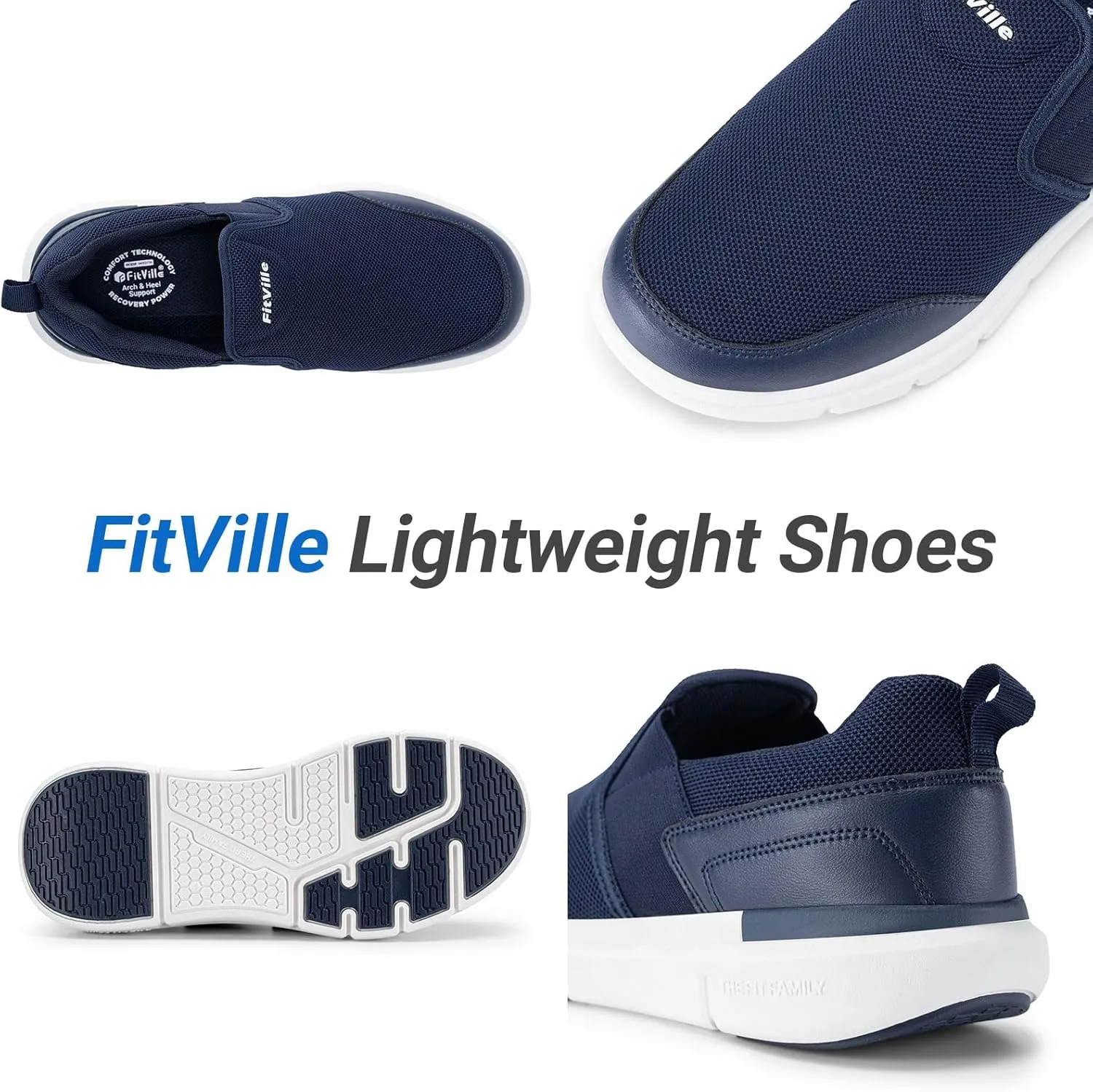 FitVille Men's Extra Wide Slip on Walking Shoes, Lightweight Non-Slip Breathable Casual Loafers for Standing All Day