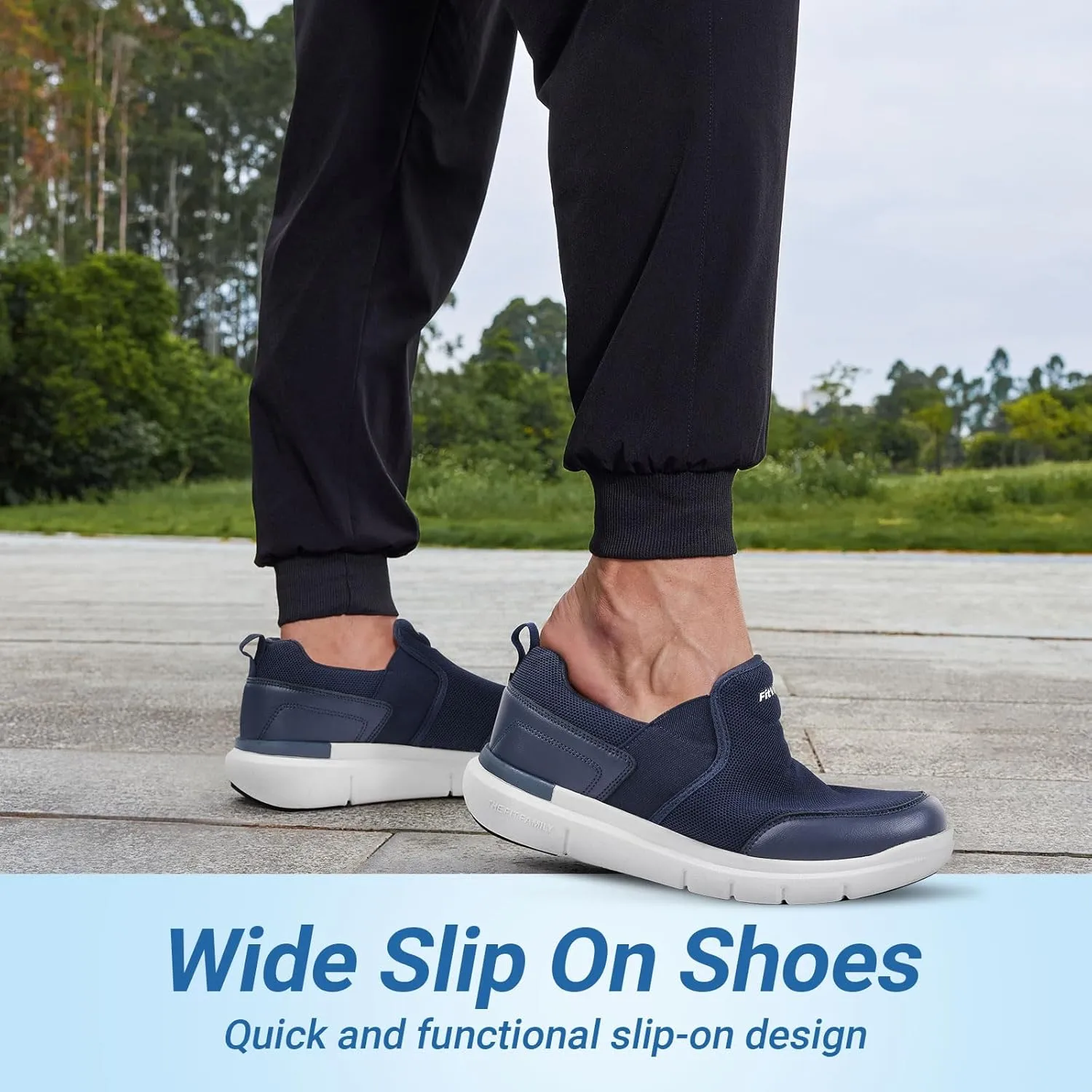 FitVille Men's Extra Wide Slip on Walking Shoes, Lightweight Non-Slip Breathable Casual Loafers for Standing All Day