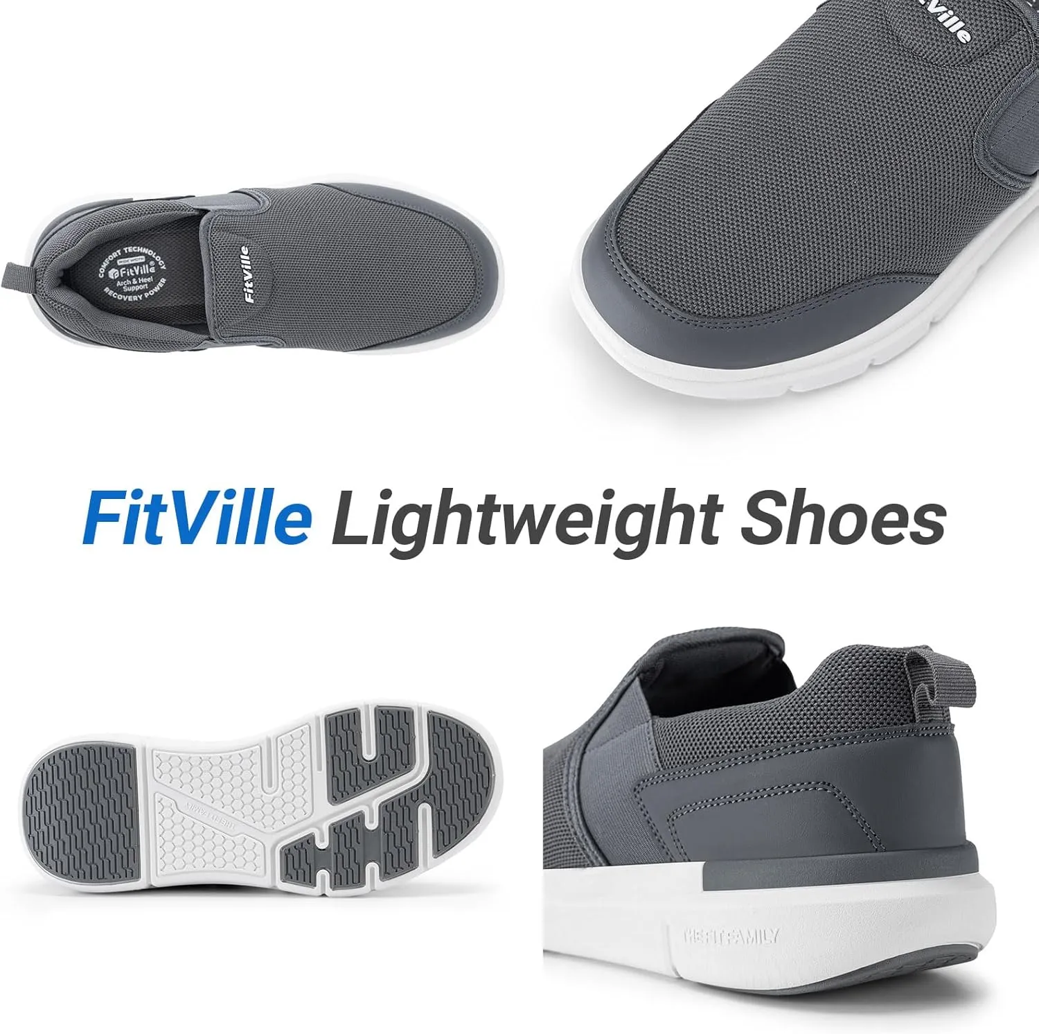FitVille Men's Extra Wide Slip on Walking Shoes, Lightweight Non-Slip Breathable Casual Loafers for Standing All Day
