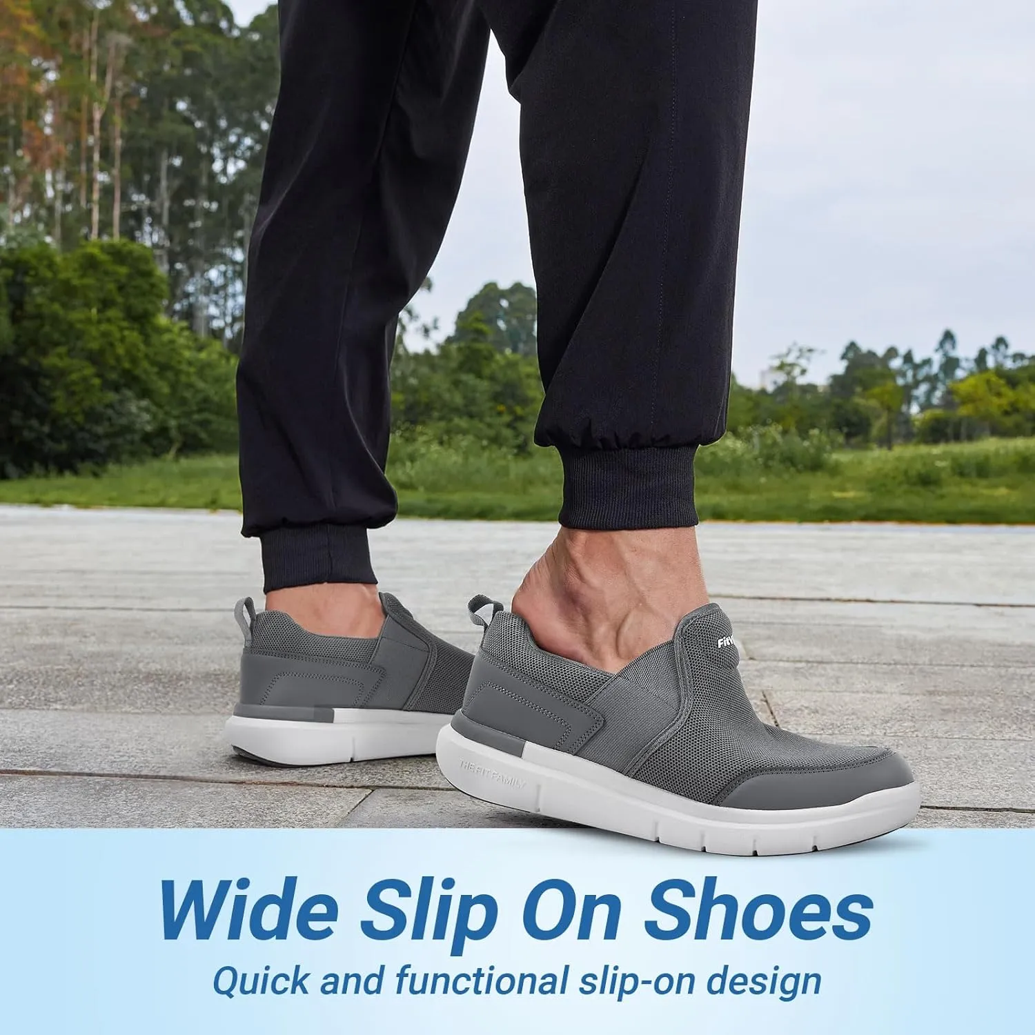 FitVille Men's Extra Wide Slip on Walking Shoes, Lightweight Non-Slip Breathable Casual Loafers for Standing All Day