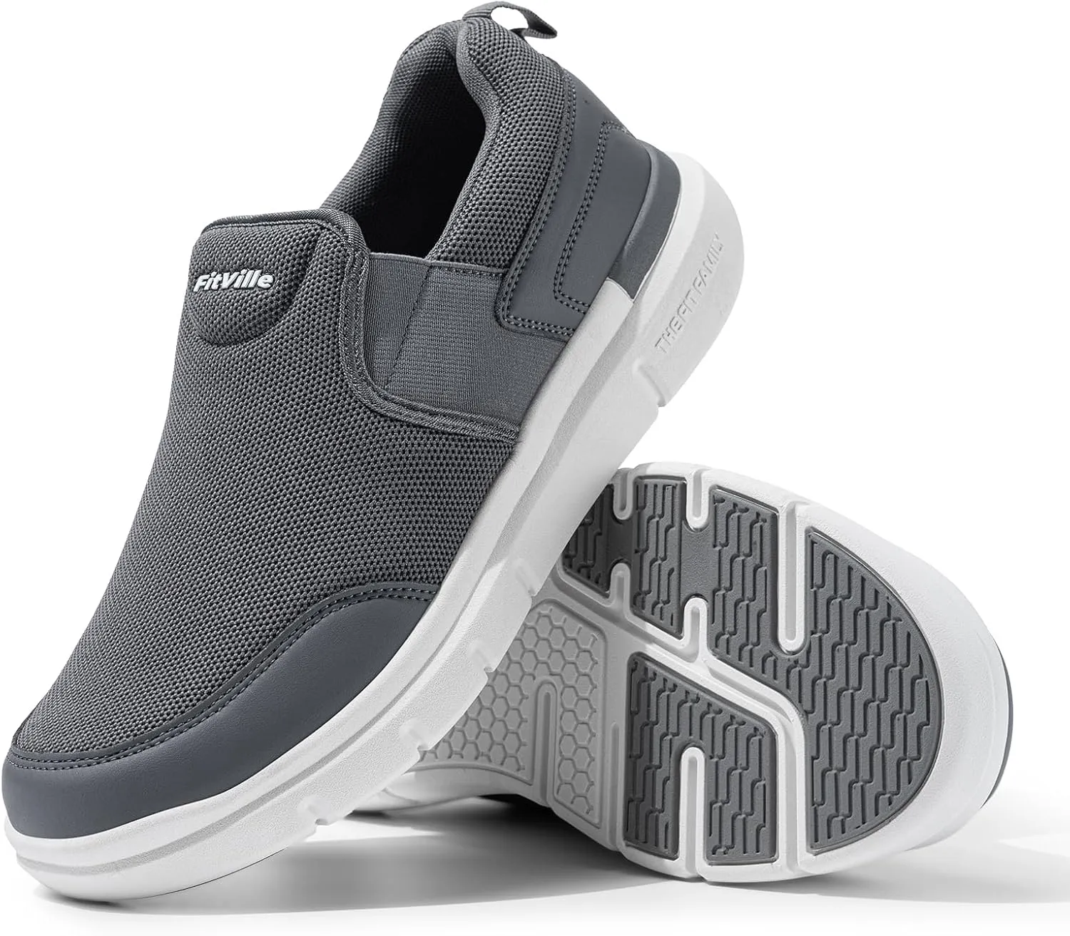 FitVille Men's Extra Wide Slip on Walking Shoes, Lightweight Non-Slip Breathable Casual Loafers for Standing All Day