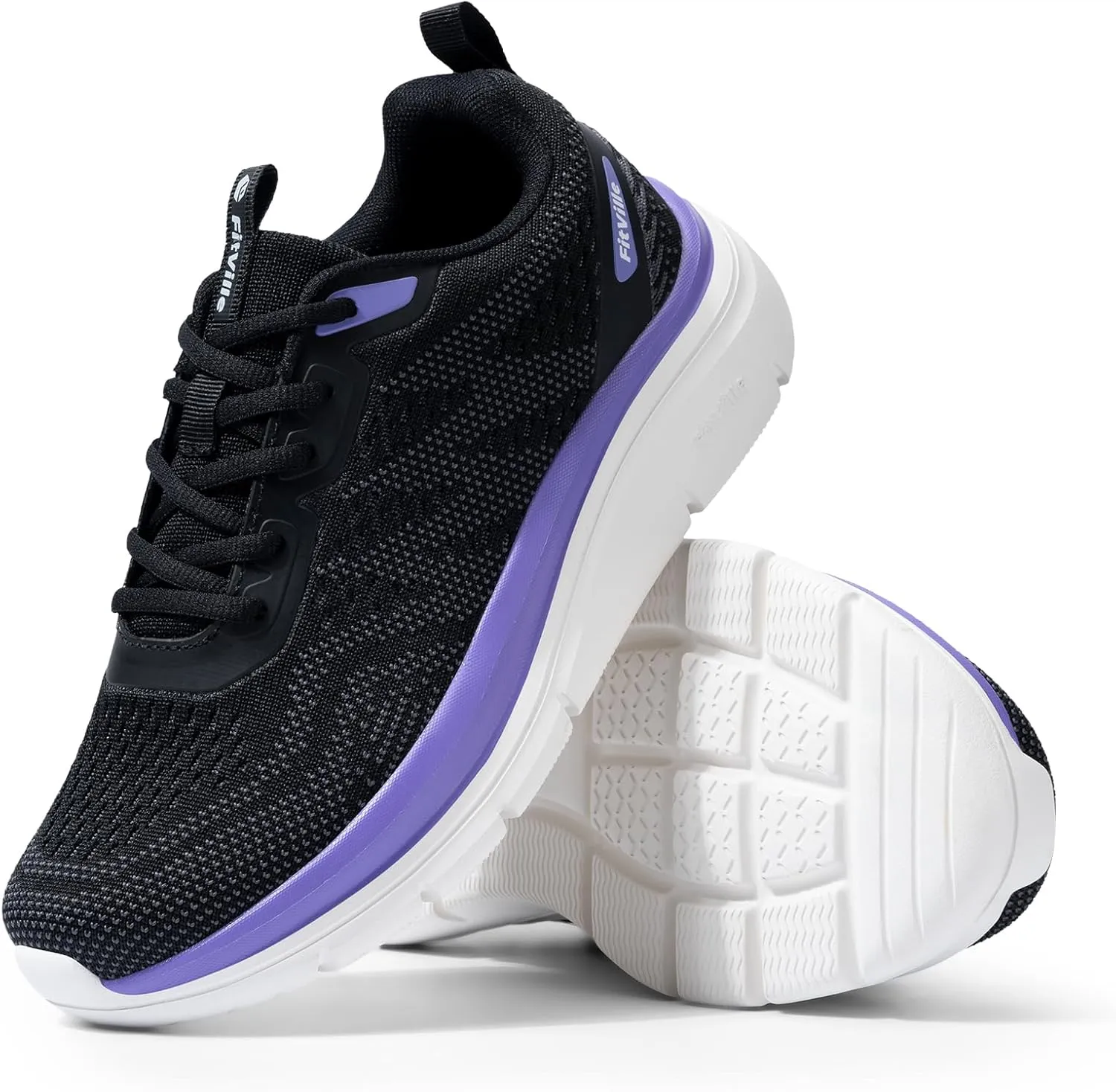 FitVille Women's Wide Walking Shoes Lightweight Sneakers for Women Wide Width for Flat Foot Plantar Fasciitis Heel Pain Relief - Cloud Walker V8