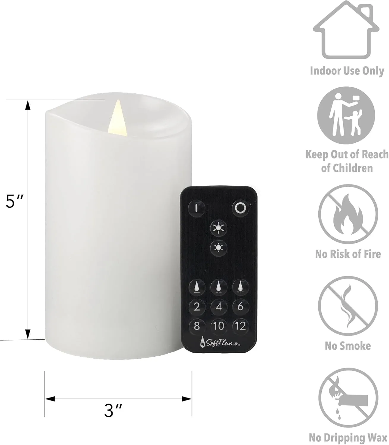 Flameless LED Candles with Remote Control, 3"x 5.1"Flickering 3D Moving Flame Battery Operated Candles in Real Wax Shell for Indoor Use, Home Decor White