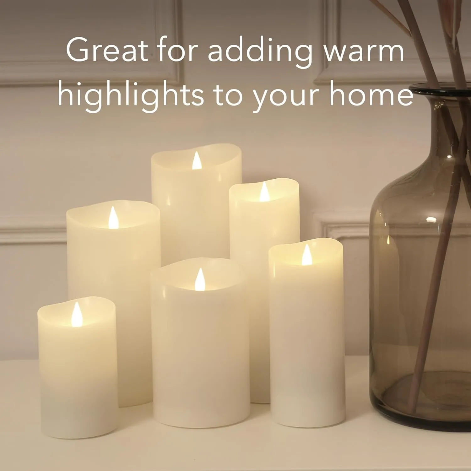 Flameless LED Candles with Remote Control, 3"x 5.1"Flickering 3D Moving Flame Battery Operated Candles in Real Wax Shell for Indoor Use, Home Decor White