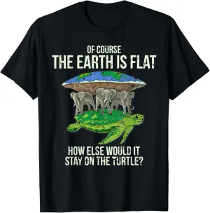Flat Earth Society T Shirt Turtle Elephants Men Women Gift T-Shirt