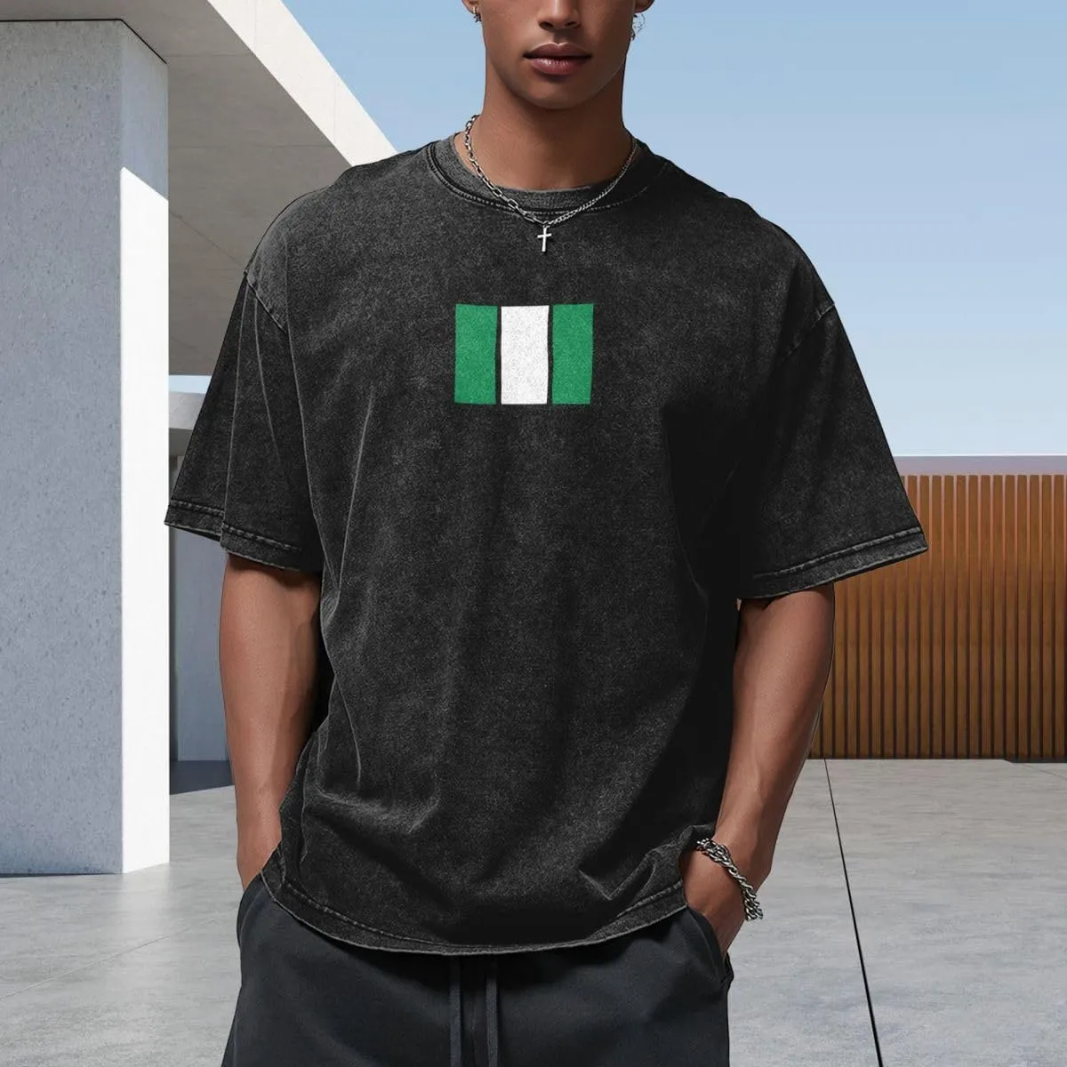 Flat Pattern Nigeria Flag Men's Graphic Cotton T-Shirt Distressed National Emblems Design Soft Crew Neck Casual Summer Tee
