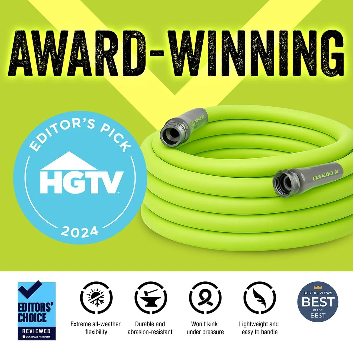 Flexzilla Garden Hose 5/8 in. x 25 ft, Heavy Duty, Lightweight, Durable, ZillaGreen - HFZG525YW-E