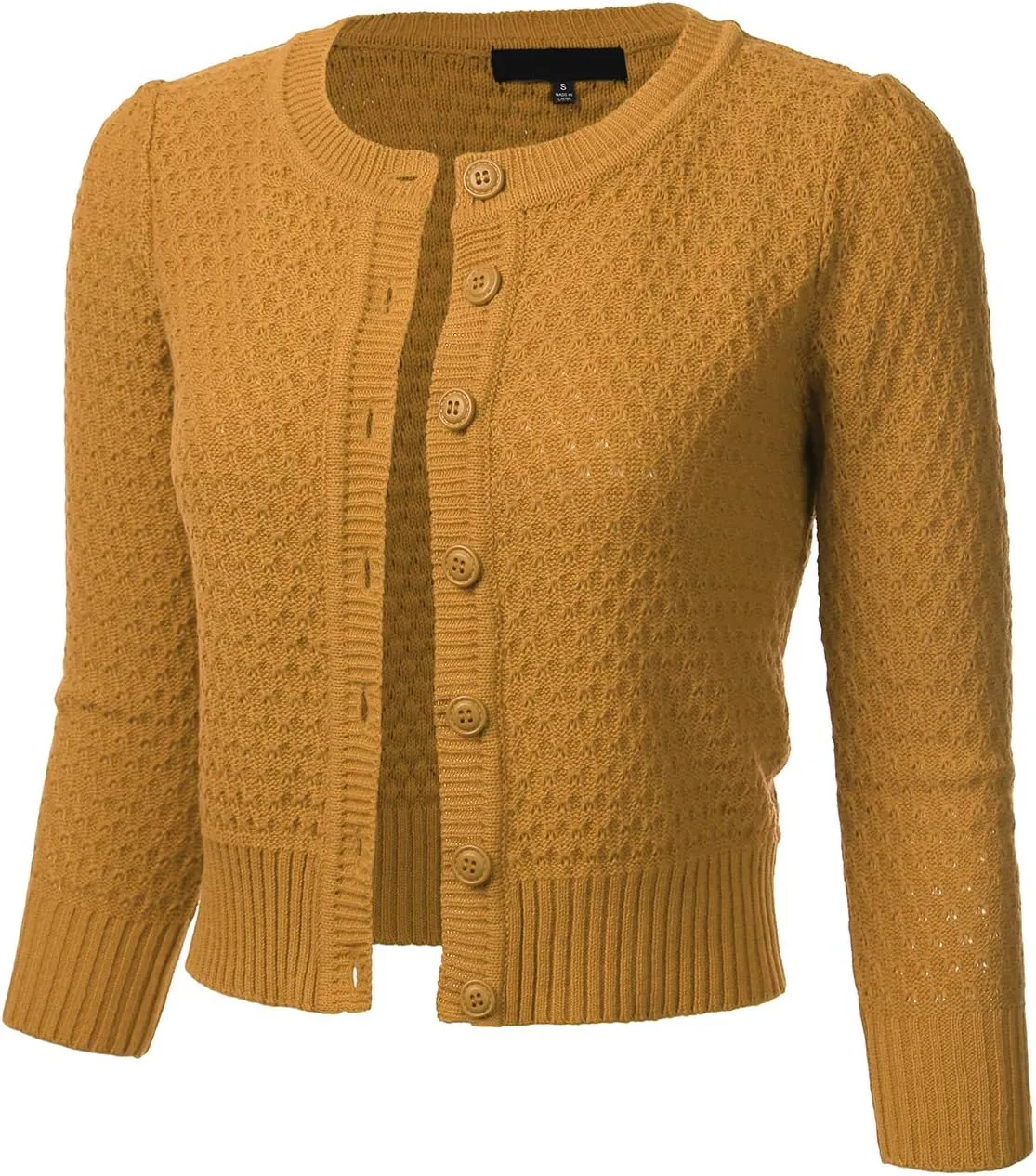 FLORIA Women's Button Down 3/4 Sleeve Crew Neck Cotton Knit Cropped Cardigan Sweater (S-3X)