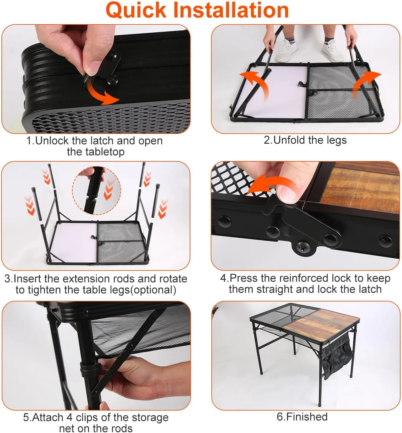 Foldable Camping Table with Adjustable Height & Hanging Storage Net, 35.4x23.6in Lightweight Aluminum Alloy Collapsible Picnic/BBQ Table, 66LBS Load, Portable Fold Up Table for Travel, Backyard