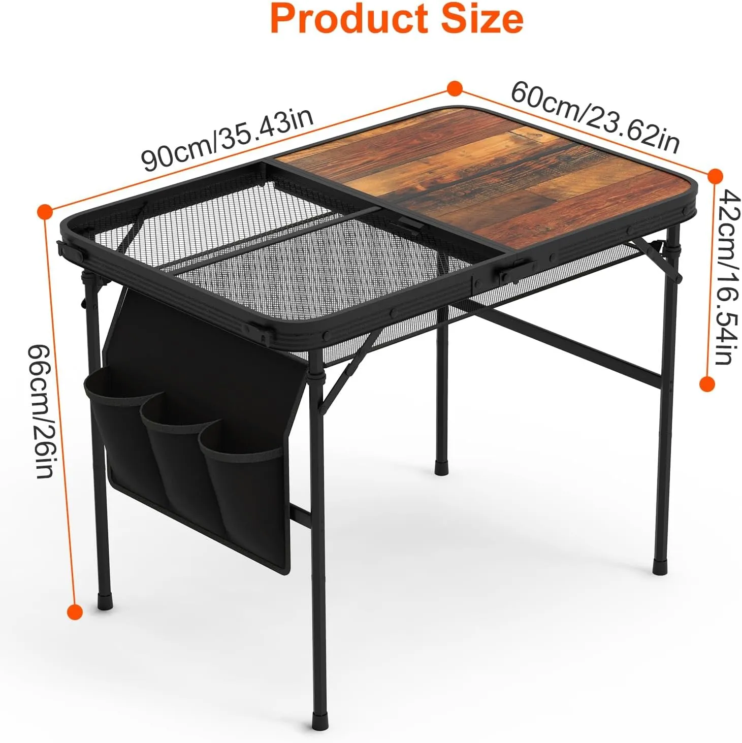 Foldable Camping Table with Adjustable Height & Hanging Storage Net, 35.4x23.6in Lightweight Aluminum Alloy Collapsible Picnic/BBQ Table, 66LBS Load, Portable Fold Up Table for Travel, Backyard