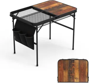 Foldable Camping Table with Adjustable Height & Hanging Storage Net, 35.4x23.6in Lightweight Aluminum Alloy Collapsible Picnic/BBQ Table, 66LBS Load, Portable Fold Up Table for Travel, Backyard