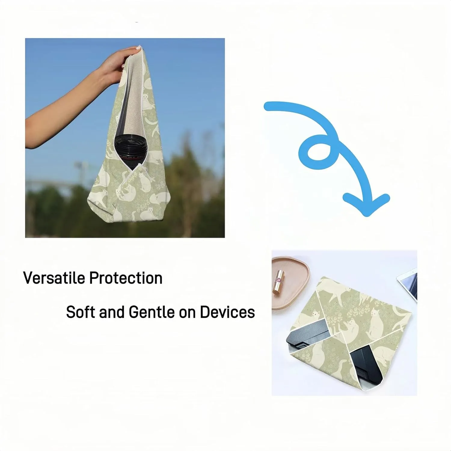 Foldable Magic Wrap Travel Makeup Bag: Lay Flat, Expandable, Soft & Washable Magic Self-Adhesive Cloth for Cosmetics，3pcs Pack