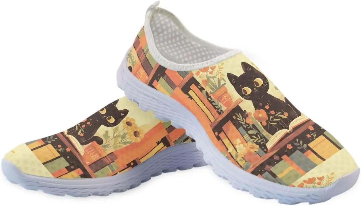 Forchrinse Colorful Dog Paw Print Women’s Causal Walking Shoes Breathable Mesh Slip on Sneakers Athletic Tennis Shoes Lightweight