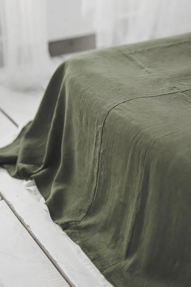 Forest green linen flat sheet