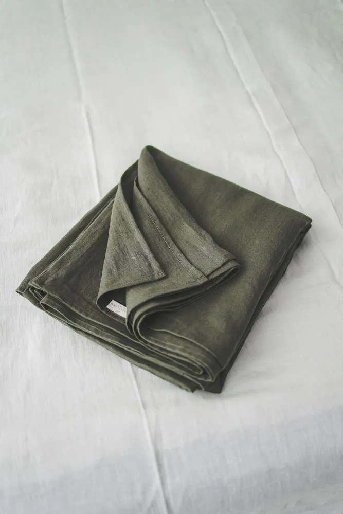 Forest green linen flat sheet