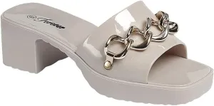 Forever Womens Jelly Block Heel Slip On Sandals
