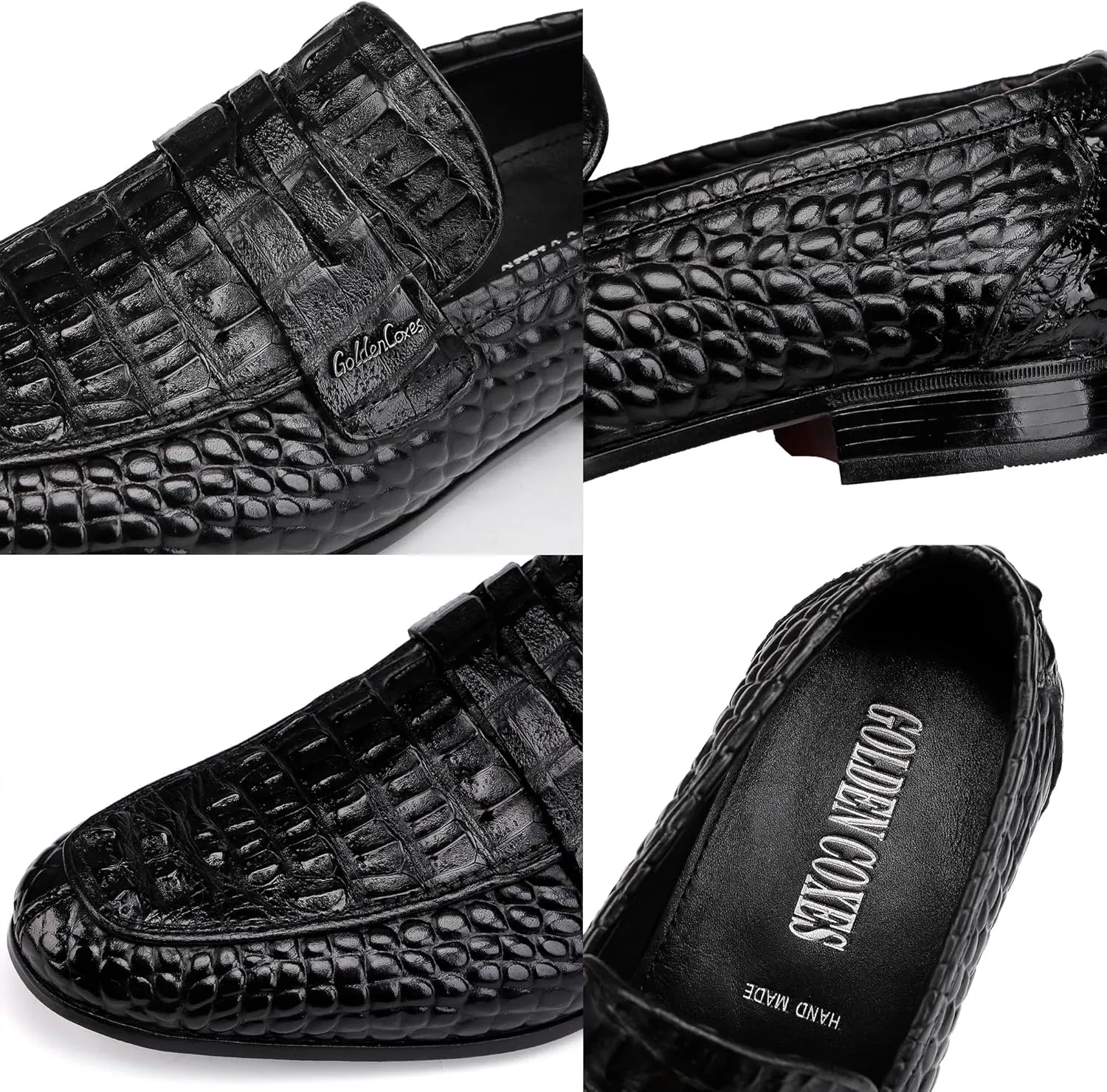 Formal Mens Leather Dress Shoes, Classic Ostrich Pattern Slip On Buckle Loafers Business Shoes Party Wedding Leather Loafers for Mens, Black