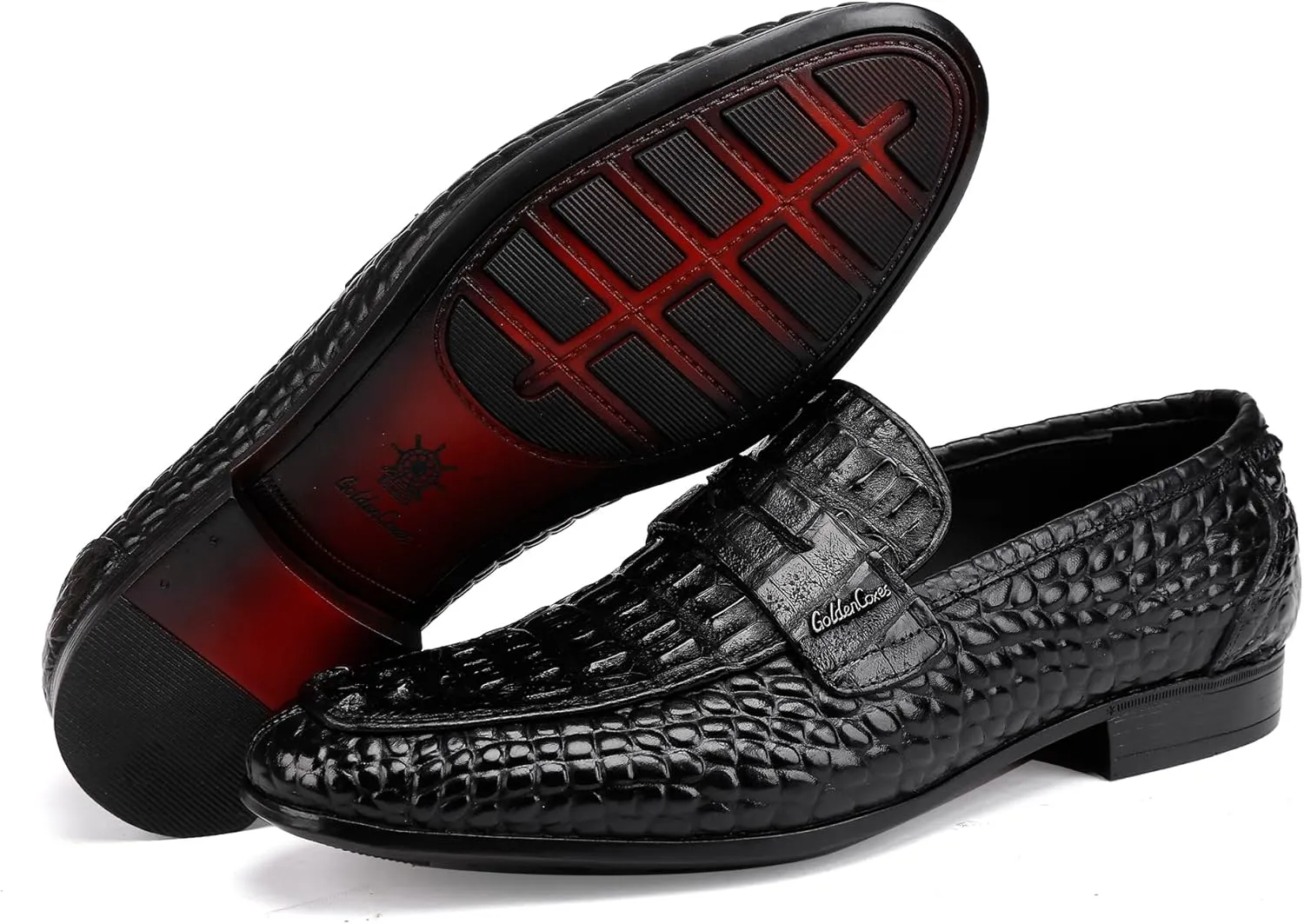 Formal Mens Leather Dress Shoes, Classic Ostrich Pattern Slip On Buckle Loafers Business Shoes Party Wedding Leather Loafers for Mens, Black