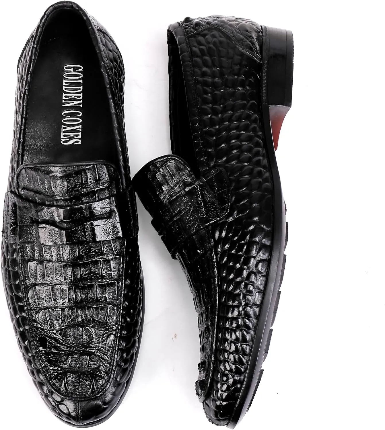 Formal Mens Leather Dress Shoes, Classic Ostrich Pattern Slip On Buckle Loafers Business Shoes Party Wedding Leather Loafers for Mens, Black