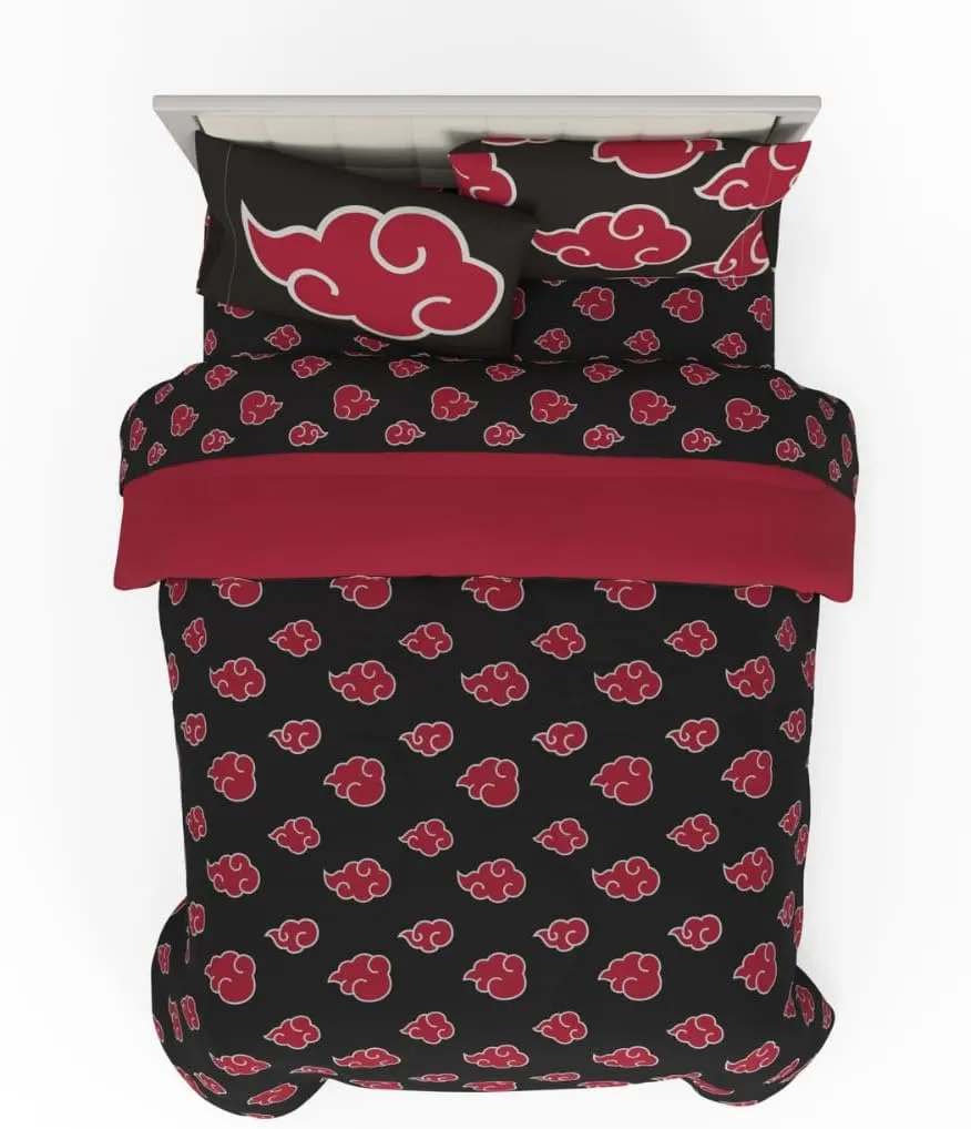 Franco Collectibles Naruto Anime Akatsuki Bedding 7 Piece Super Soft Reversible Comforter and Sheet Set with Sham, Queen, (Officially Licensed Product)
