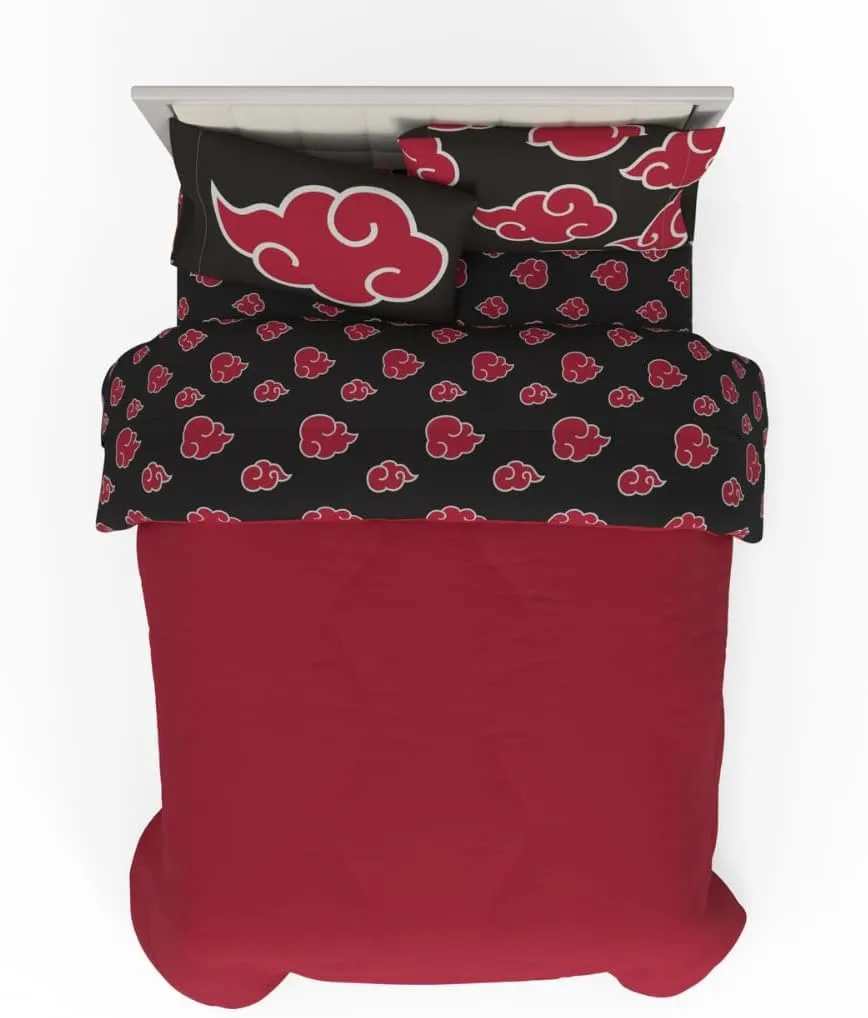 Franco Collectibles Naruto Anime Akatsuki Bedding 7 Piece Super Soft Reversible Comforter and Sheet Set with Sham, Queen, (Officially Licensed Product)