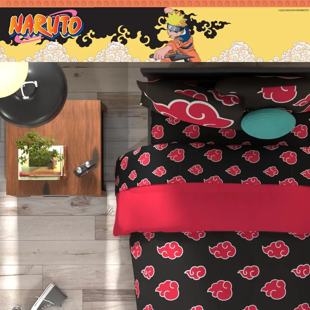 Franco Collectibles Naruto Anime Akatsuki Bedding 7 Piece Super Soft Reversible Comforter and Sheet Set with Sham, Queen, (Officially Licensed Product)