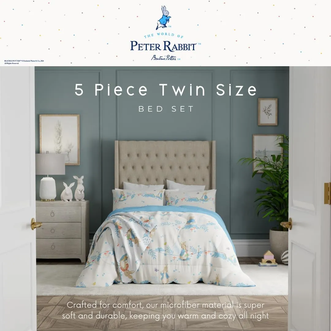 Franco Peter Rabbit Easter Kids Bedding Super Soft & Cozy Reverisble Microfiber Comforter and Sheet Set with Sham, 5 Piece Twin Size, (Officially Licensed Product)
