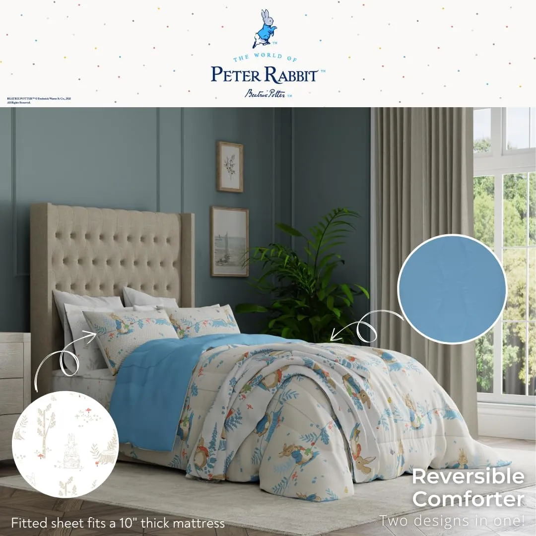 Franco Peter Rabbit Easter Kids Bedding Super Soft & Cozy Reverisble Microfiber Comforter and Sheet Set with Sham, 5 Piece Twin Size, (Officially Licensed Product)