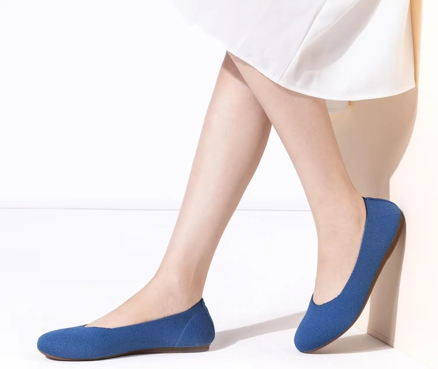 Frank Mully Women’s Ballet Flat Shoes Knit Dress Shoes Round Toe Slip On Ballerina Walking Flats Shoes for Woman Low Wedge Comfort Soft