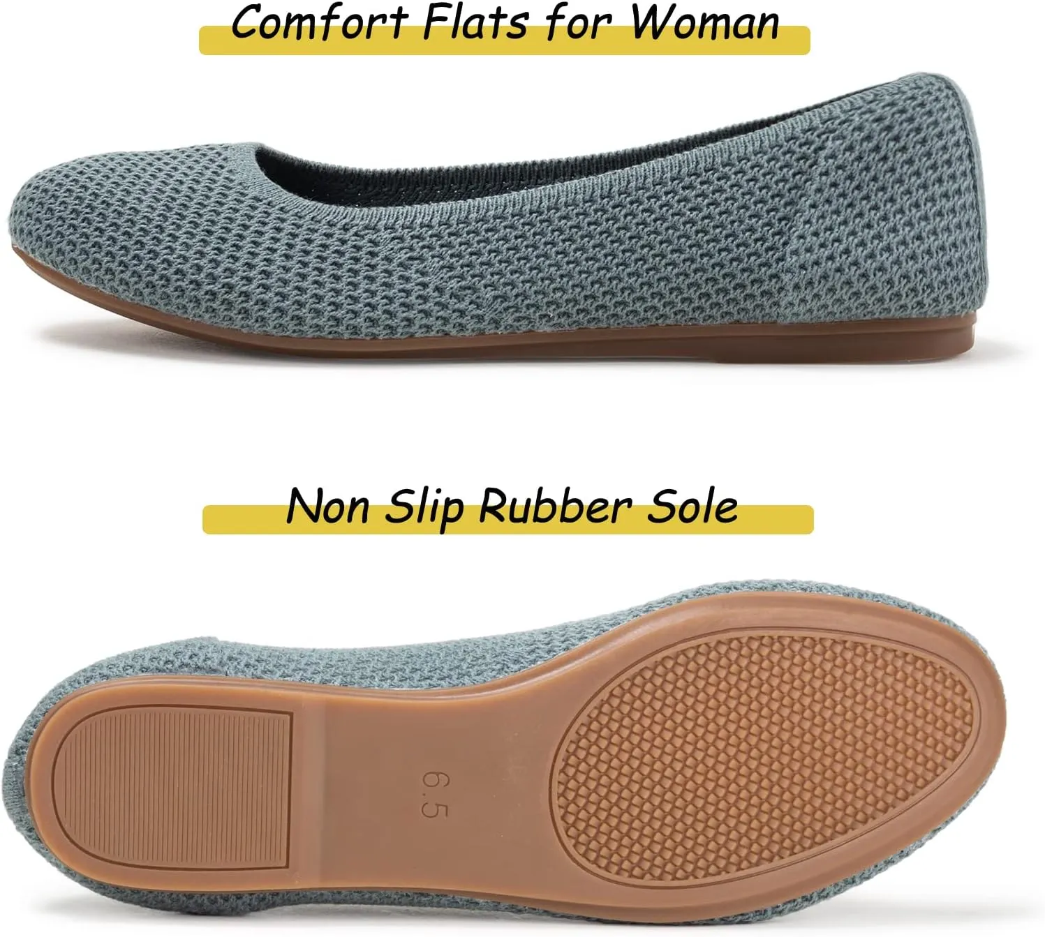 Frank Mully Women’s Ballet Flat Shoes Knit Dress Shoes Round Toe Slip On Ballerina Walking Flats Shoes for Woman Low Wedge Comfort Soft
