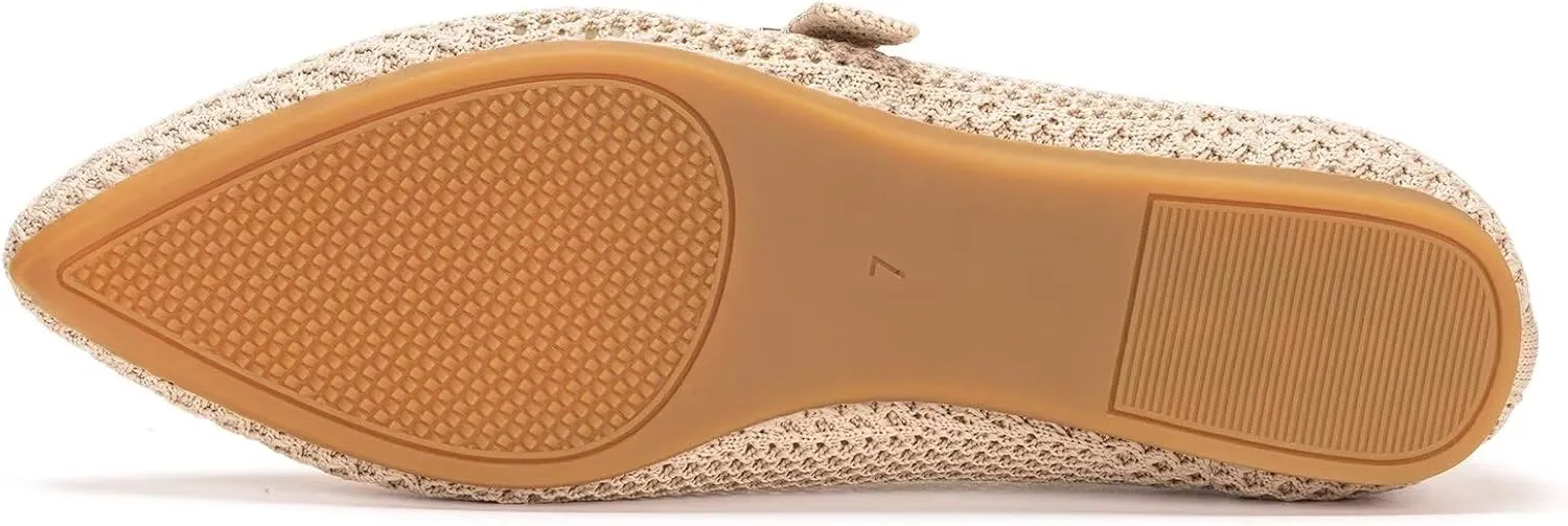 Frank Mully Women's Mesh Flats Mary Jane Shoes Pointed Toe Lightweight with Adjustable Instep Strap Knit Flat Shoes for Women Dressy Casual Washable Walking Shoes