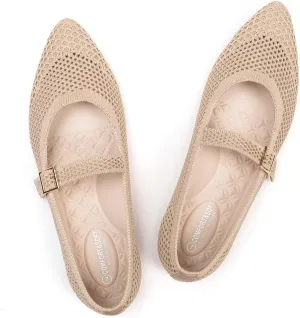 Frank Mully Women's Mesh Flats Mary Jane Shoes Pointed Toe Lightweight with Adjustable Instep Strap Knit Flat Shoes for Women Dressy Casual Washable Walking Shoes