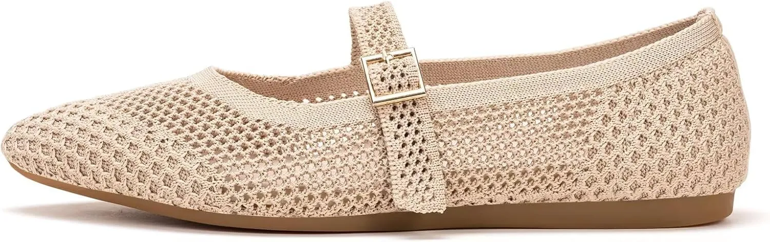 Frank Mully Women's Mesh Flats Mary Jane Shoes Pointed Toe Lightweight with Adjustable Instep Strap Knit Flat Shoes for Women Dressy Casual Washable Walking Shoes