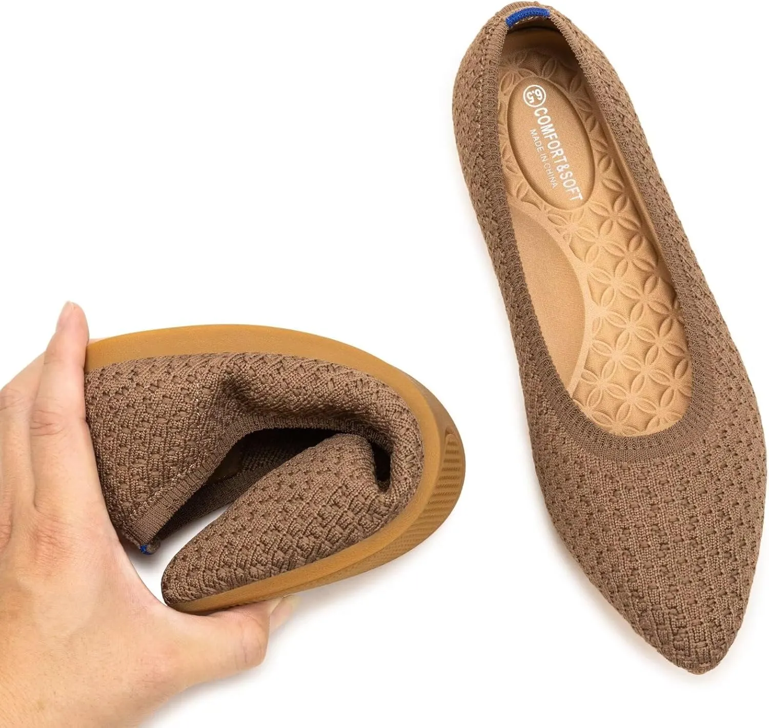 Frank Mully Womens Pointed Toe Flats Knit Dress Shoes Comfort Women Shoes Slip On Shoes for Woman Classic Softable Shoes Low Wedge