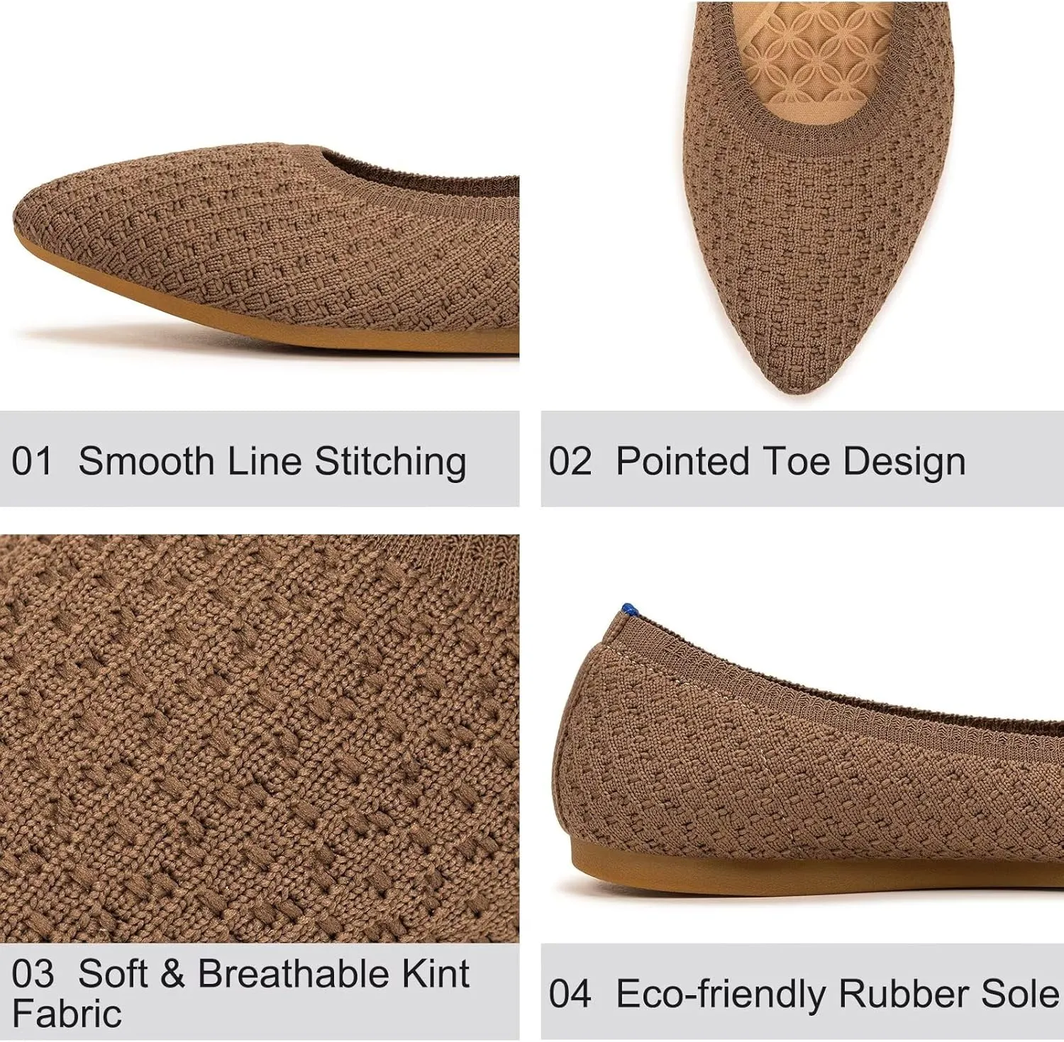 Frank Mully Womens Pointed Toe Flats Knit Dress Shoes Comfort Women Shoes Slip On Shoes for Woman Classic Softable Shoes Low Wedge