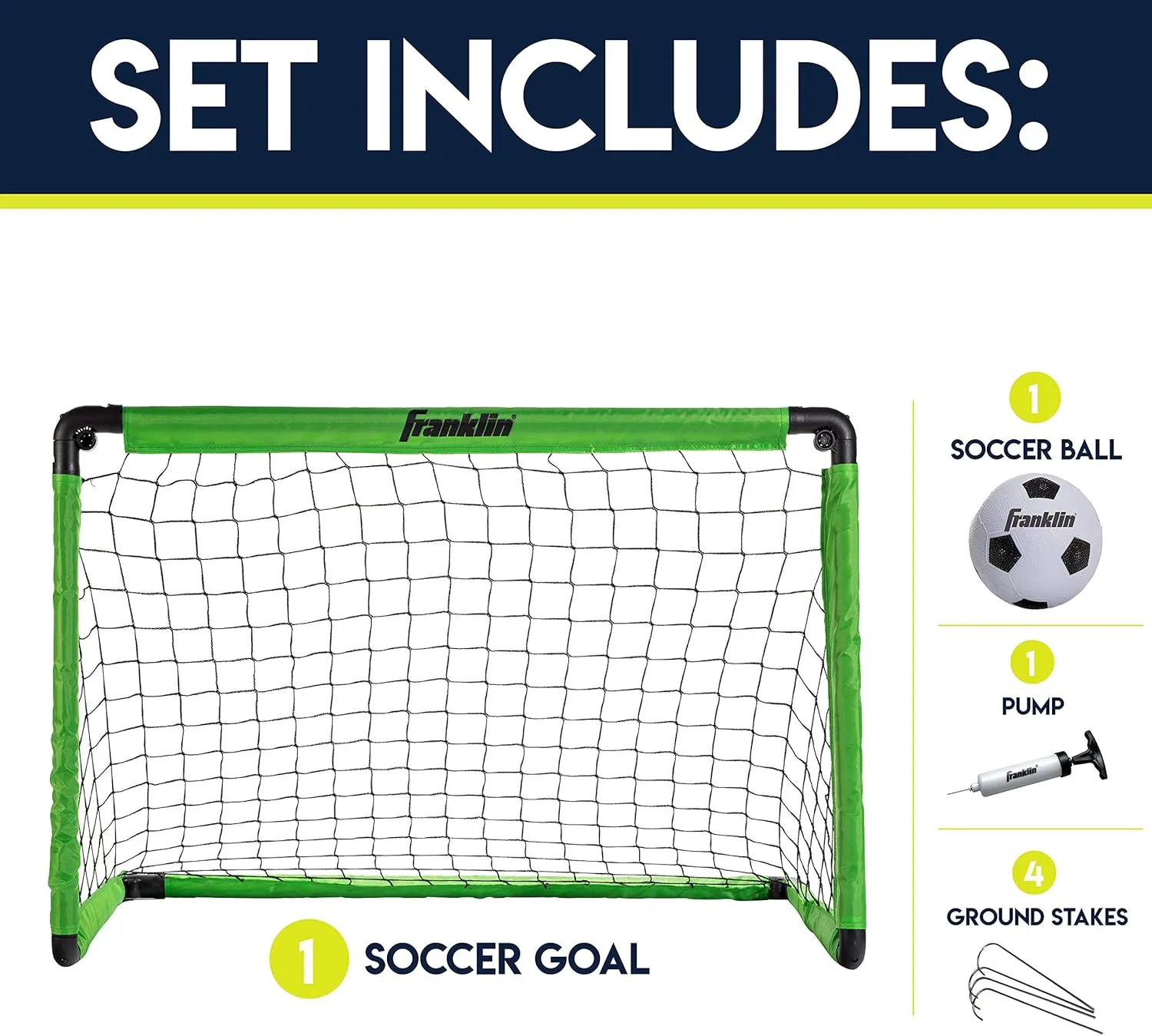 Franklin Sports Kids Mini Soccer Goal Set - Backyard   Indoor Mini Net and Ball Set with Pump - Portable Folding Youth Soccer Goal - Perfect Kids Toy - 36" x 24"