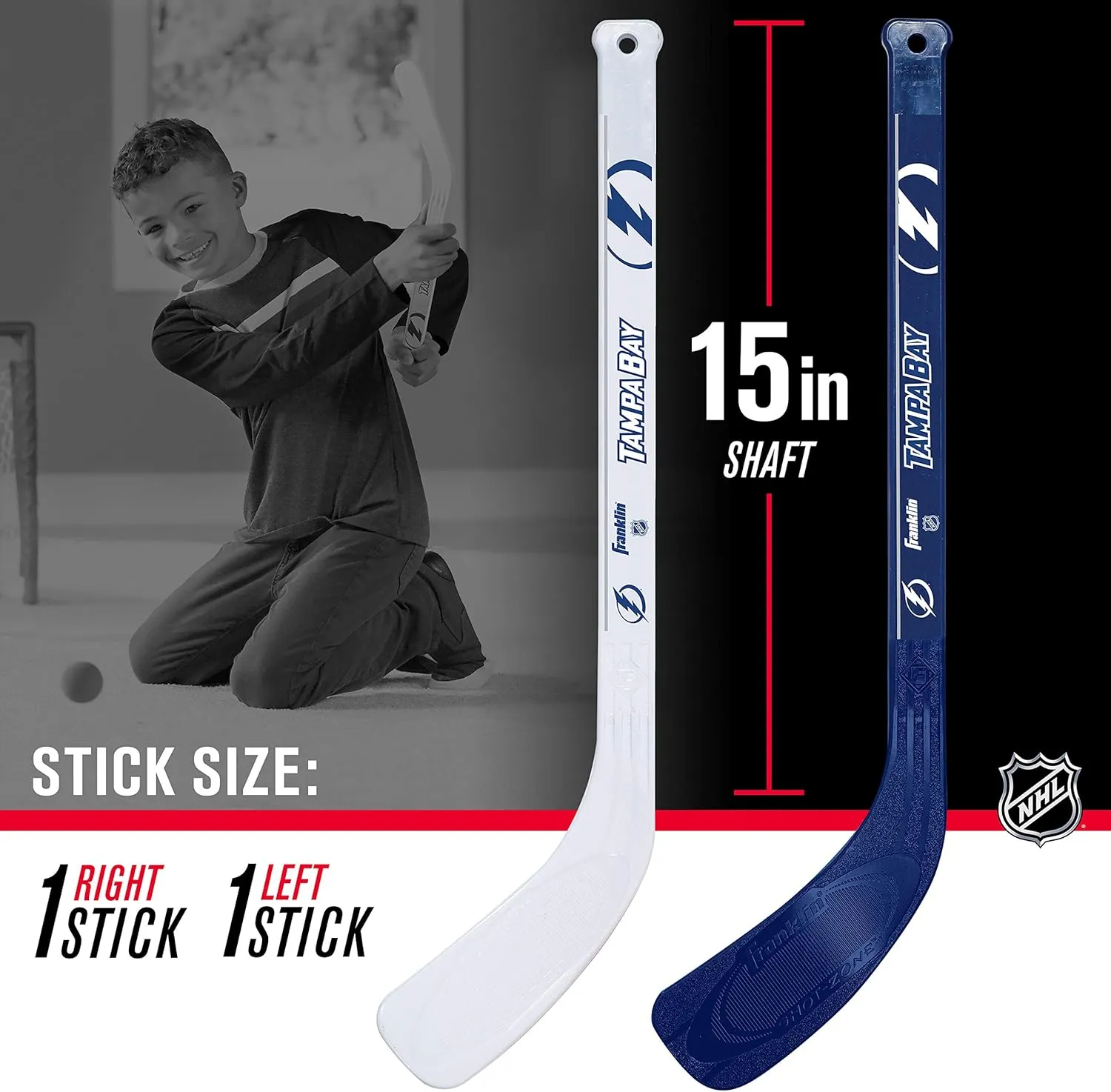 Franklin Sports NHL Mini Hockey Set - Kids Indoor Knee Hockey Goal, Ball,   2 Stick Combo - Youth Team Indoor Toy Set - Official - Ages 3 