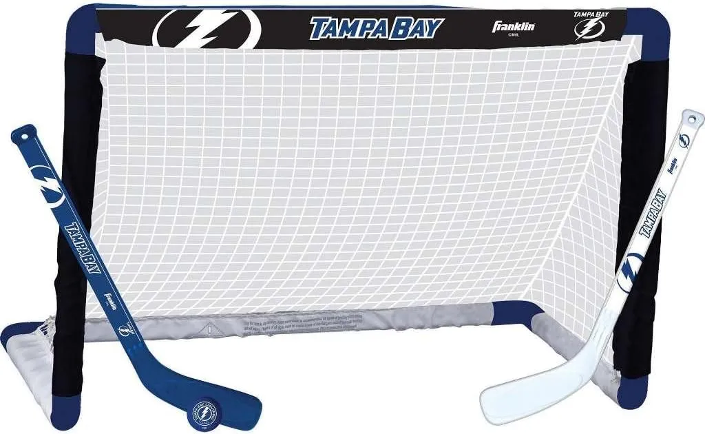 Franklin Sports NHL Mini Hockey Set - Kids Indoor Knee Hockey Goal, Ball,   2 Stick Combo - Youth Team Indoor Toy Set - Official - Ages 3 