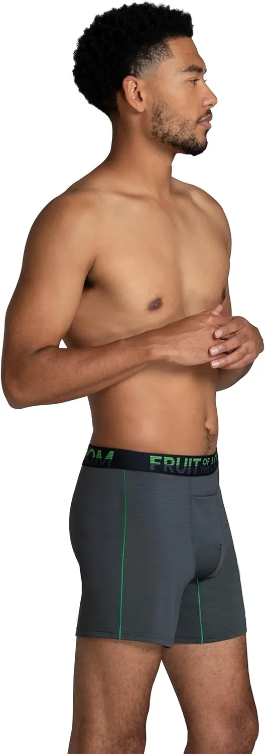 Fruit of the Loom Men's 4-Way Stretch Boxer Briefs | Lightweight & Moisture Wicking Underwear | Long, Regular Leg & Trunk