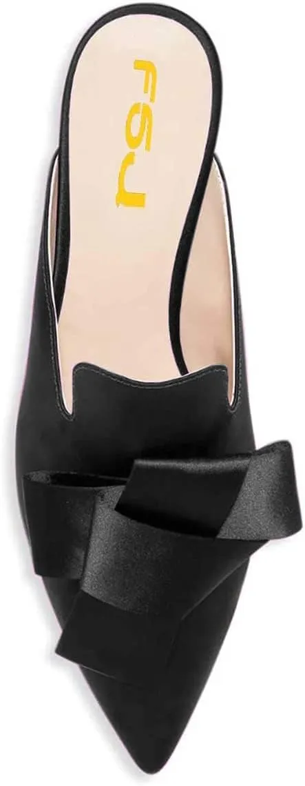 FSJ Women Retro Crystal Rhinestone Heeled Mules Pointed Toe Bows Slide Sandals Backless Emerald Bridal Wedding Dress Shoes Size 4-15 US