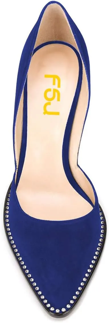 FSJ Women Sexy High Heels Slide Pumps Pointed Toe Studded Stiletto Party Evening Dress Shoes Size 4-15 US