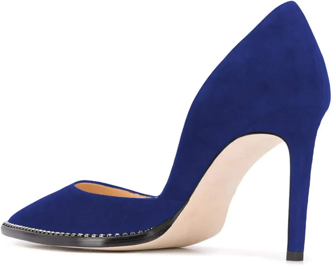 FSJ Women Sexy High Heels Slide Pumps Pointed Toe Studded Stiletto Party Evening Dress Shoes Size 4-15 US