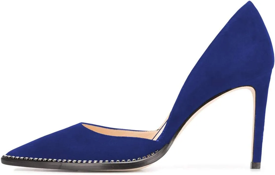 FSJ Women Sexy High Heels Slide Pumps Pointed Toe Studded Stiletto Party Evening Dress Shoes Size 4-15 US